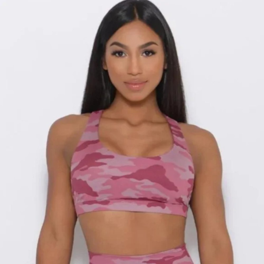 Bombshell Sportswear Rockstar Hibiscus Camo Bra Size Large